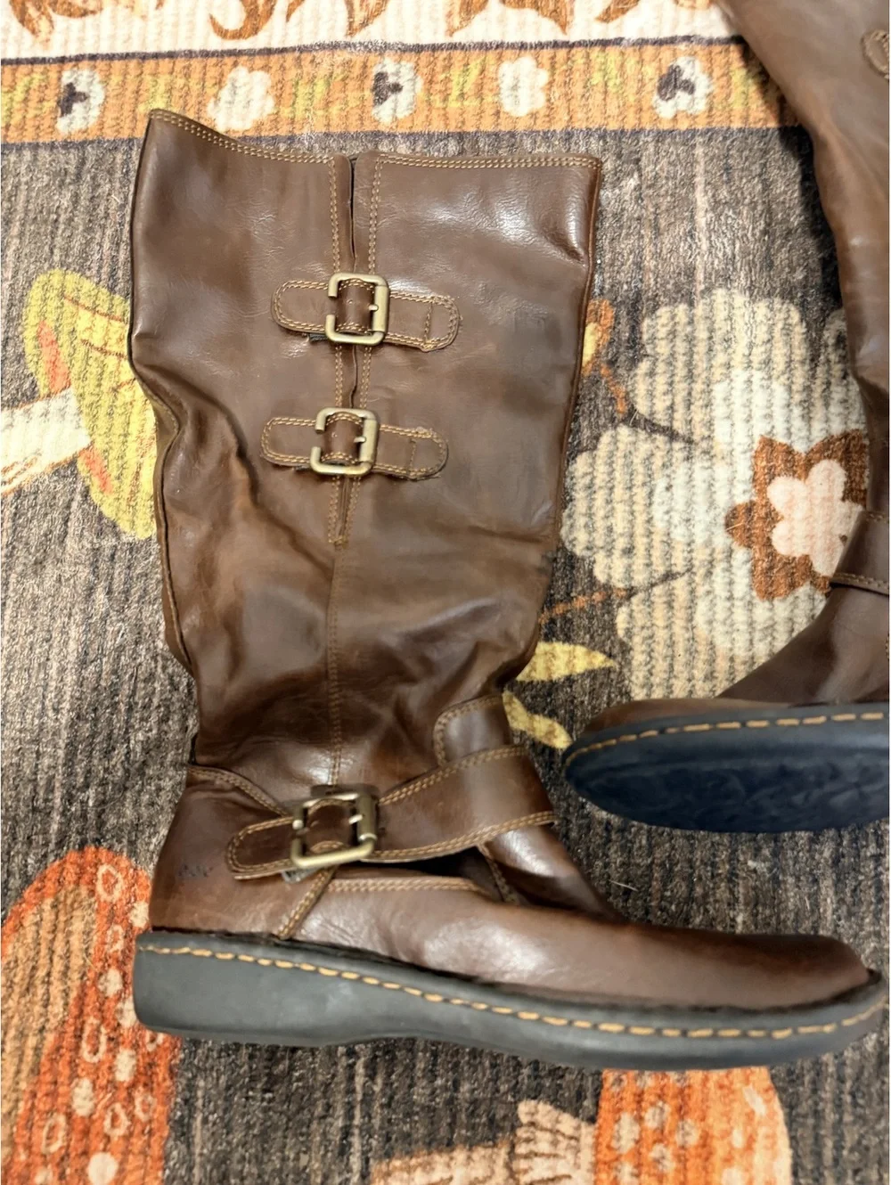 BOC Brown Leather Knee High Boots Buckle Womens 8.5 NWT